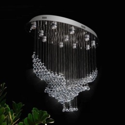 Lustre contemporain moderne à montage encastré, luminaire suspendu en cristal avec goutte de pluie
