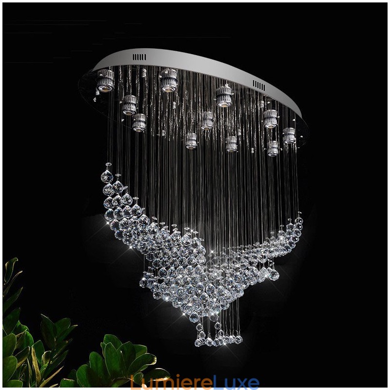Lustre contemporain moderne à montage encastré, luminaire suspendu en cristal avec goutte de pluie