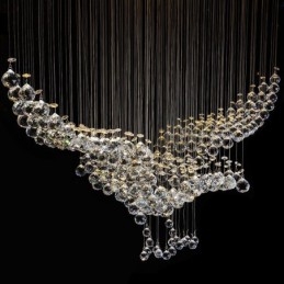 Lustre contemporain moderne à montage encastré, luminaire suspendu en cristal avec goutte de pluie