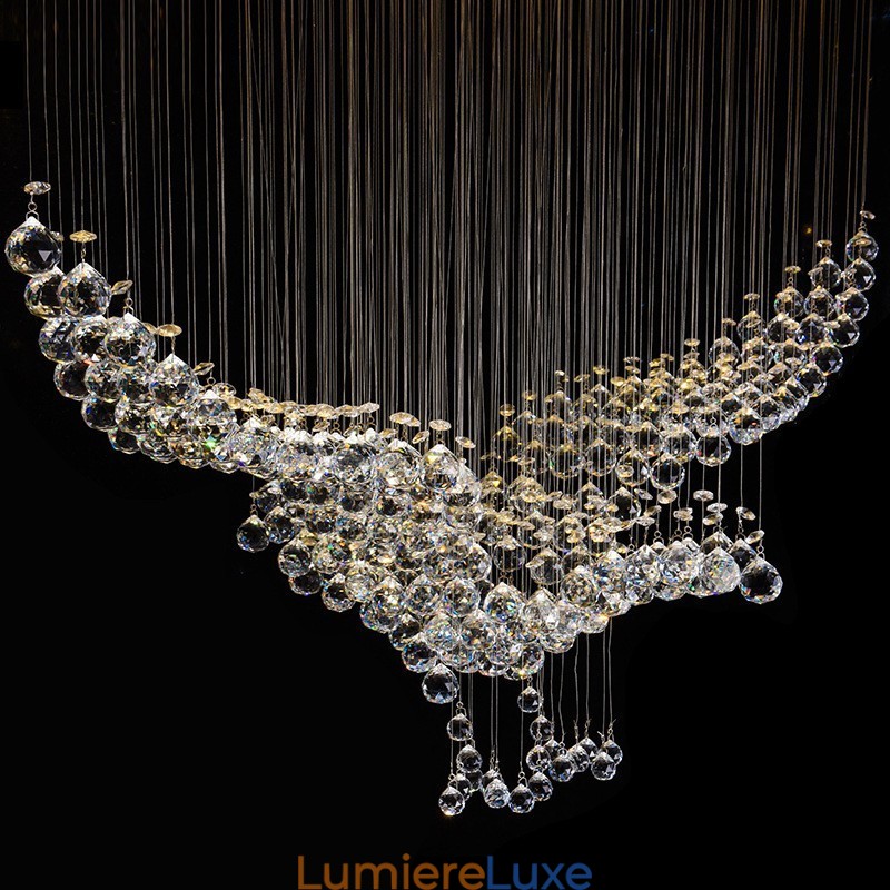 Lustre contemporain moderne à montage encastré, luminaire suspendu en cristal avec goutte de pluie