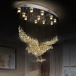 Lustre contemporain moderne à montage encastré, luminaire suspendu en cristal avec goutte de pluie