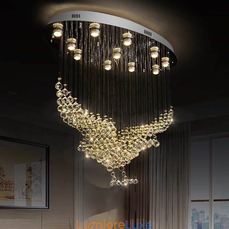 Lustre contemporain moderne à montage encastré, luminaire suspendu en cristal avec goutte de pluie