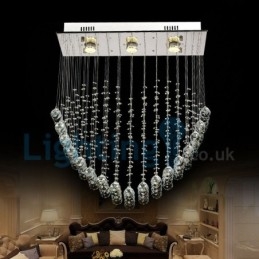 Lustre contemporain moderne à montage encastré, luminaire suspendu en cristal avec goutte de pluie