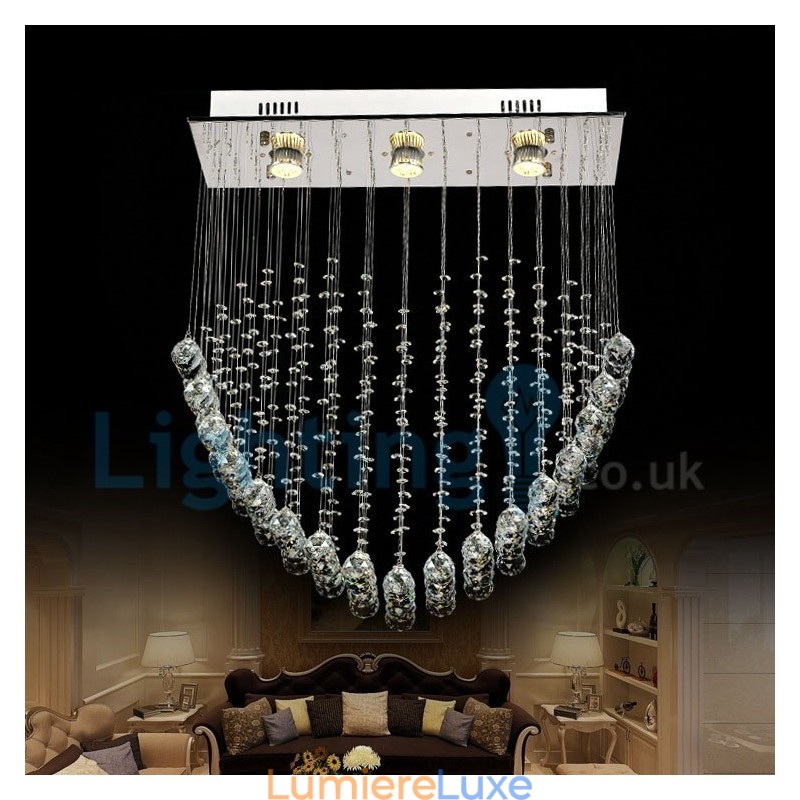 Lustre contemporain moderne à montage encastré, luminaire suspendu en cristal avec goutte de pluie