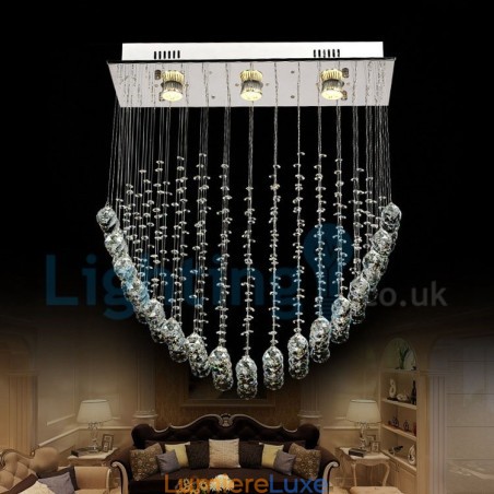 Lustre contemporain moderne à montage encastré, luminaire suspendu en cristal avec goutte de pluie Lustre contemporain moderne à montage encastré, luminaire suspendu en cristal avec goutte de pluie