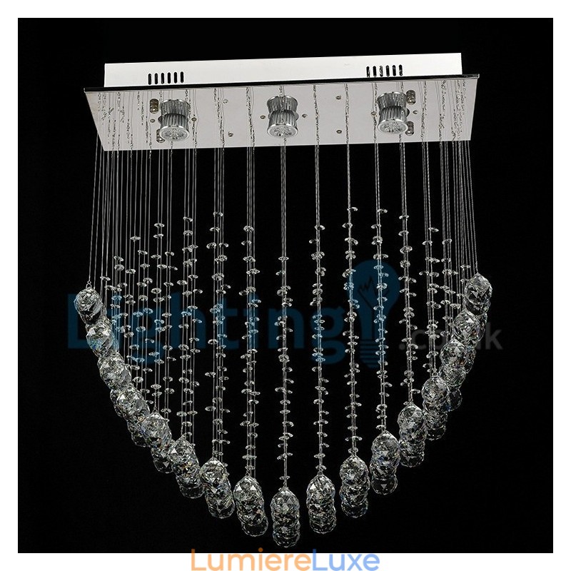Lustre contemporain moderne à montage encastré, luminaire suspendu en cristal avec goutte de pluie