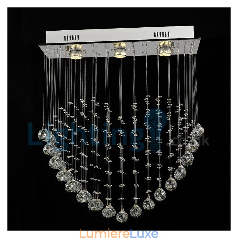 Lustre contemporain moderne à montage encastré, luminaire suspendu en cristal avec goutte de pluie