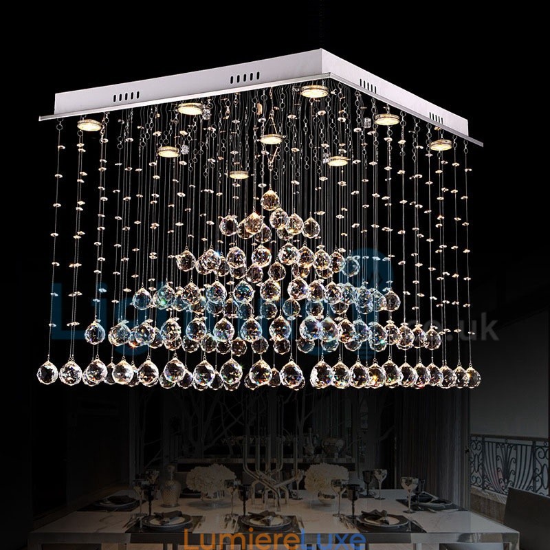 Lustre contemporain moderne à montage encastré, luminaire suspendu en cristal avec goutte de pluie