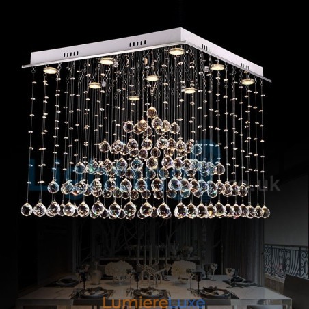 Lustre contemporain moderne à montage encastré, luminaire suspendu en cristal avec goutte de pluie Lustre contemporain moderne à montage encastré, luminaire suspendu en cristal avec goutte de pluie