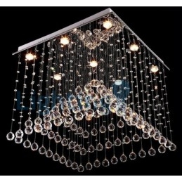 Lustre contemporain moderne à montage encastré, luminaire suspendu en cristal avec goutte de pluie