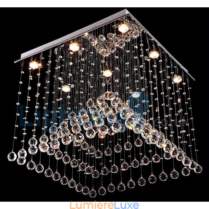 Lustre contemporain moderne à montage encastré, luminaire suspendu en cristal avec goutte de pluie