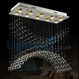 Lustre contemporain moderne à montage encastré, luminaire suspendu en cristal avec goutte de pluie