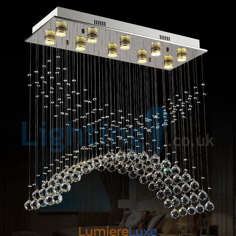 Lustre contemporain moderne à montage encastré, luminaire suspendu en cristal avec goutte de pluie
