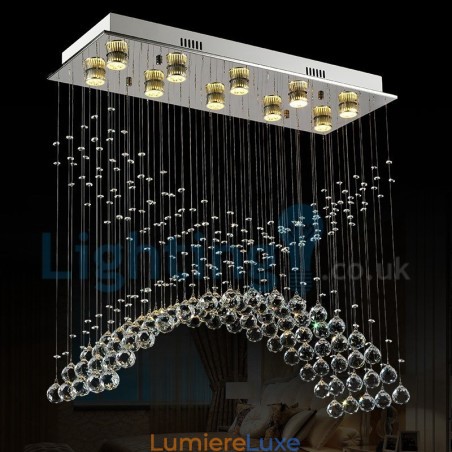 Lustre contemporain moderne à montage encastré, luminaire suspendu en cristal avec goutte de pluie Lustre contemporain moderne à montage encastré, luminaire suspendu en cristal avec goutte de pluie