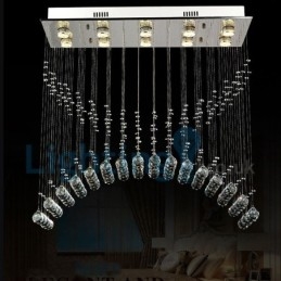 Lustre contemporain moderne à montage encastré, luminaire suspendu en cristal avec goutte de pluie
