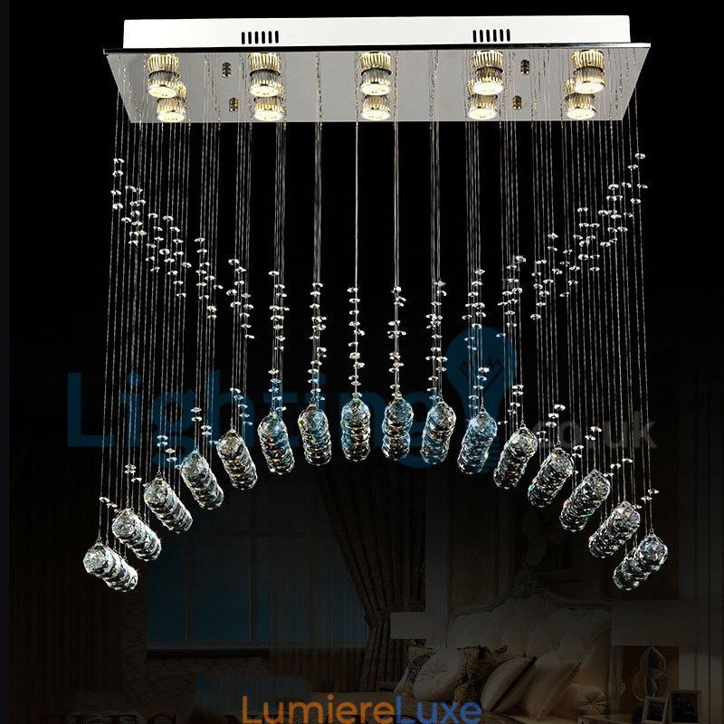 Lustre contemporain moderne à montage encastré, luminaire suspendu en cristal avec goutte de pluie
