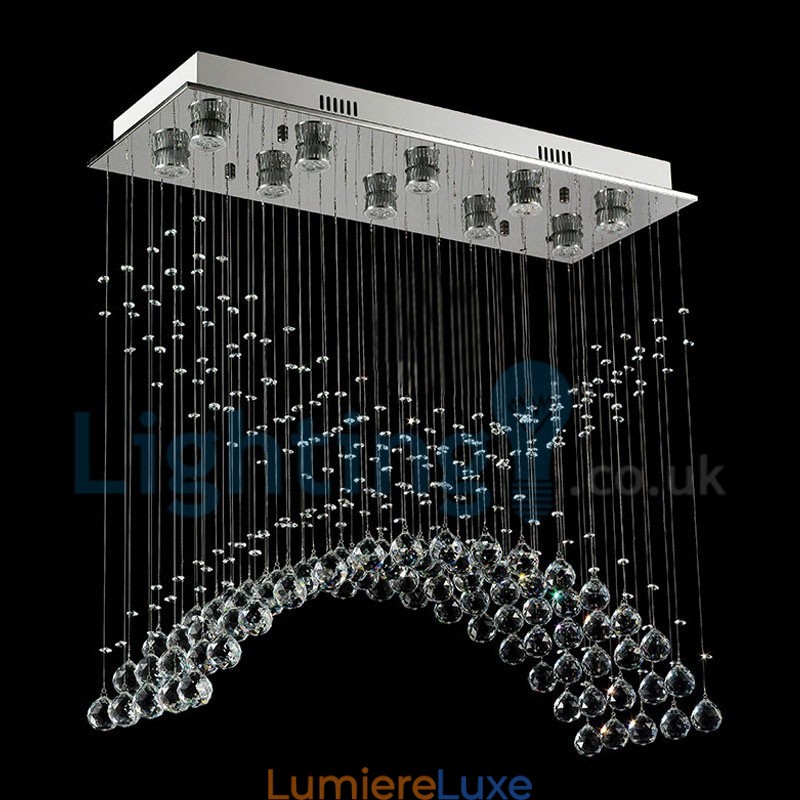 Lustre contemporain moderne à montage encastré, luminaire suspendu en cristal avec goutte de pluie