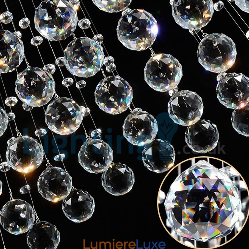 Lustre contemporain moderne à montage encastré, luminaire suspendu en cristal avec goutte de pluie