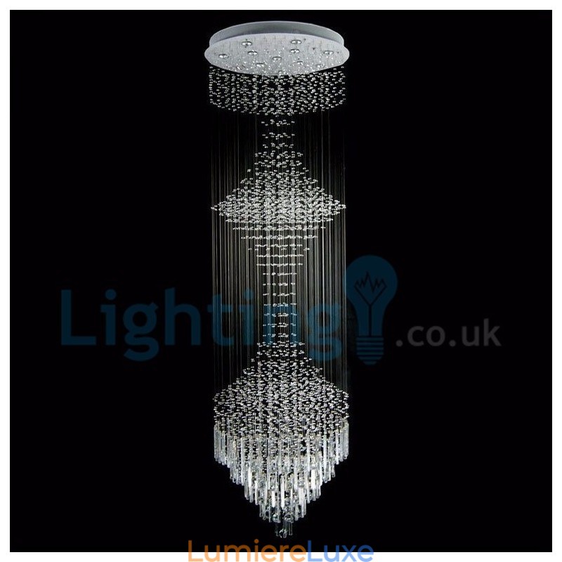 Lustre contemporain moderne à montage encastré, luminaire suspendu en cristal avec goutte de pluie