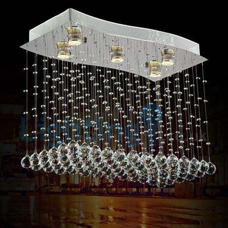 Lustre contemporain moderne à montage encastré, luminaire suspendu en cristal avec goutte de pluie Lustre contemporain moderne à montage encastré, luminaire suspendu en cristal avec goutte de pluie