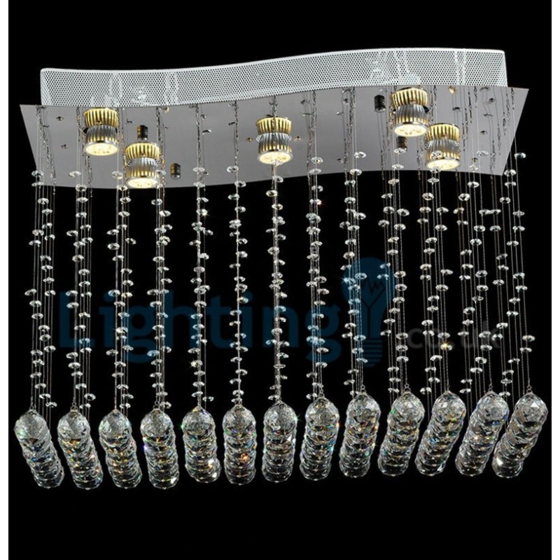 Lustre contemporain moderne à montage encastré, luminaire suspendu en cristal avec goutte de pluie