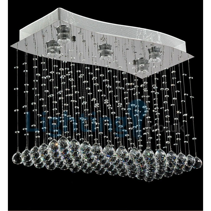 Lustre contemporain moderne à montage encastré, luminaire suspendu en cristal avec goutte de pluie