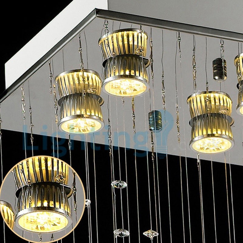 Lustre contemporain moderne à montage encastré, luminaire suspendu en cristal avec goutte de pluie