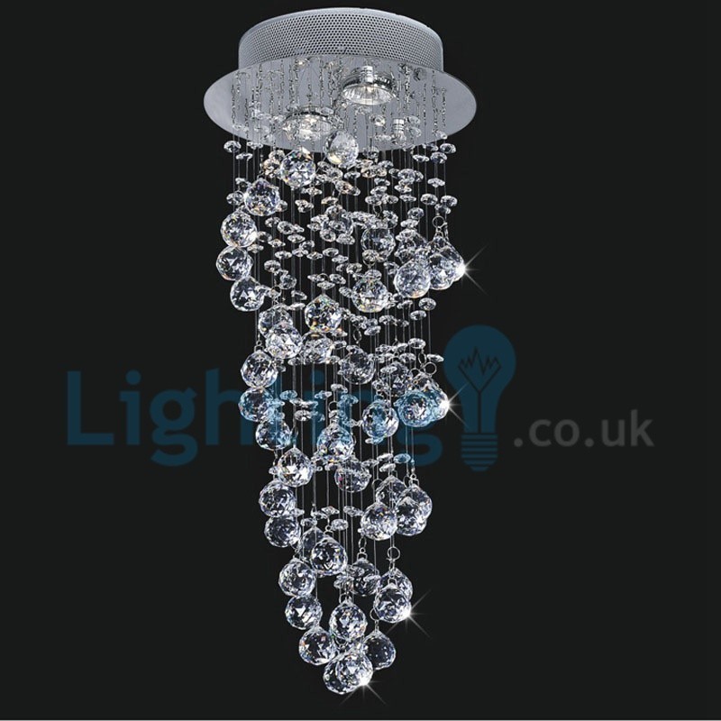 Lustre contemporain moderne à montage encastré, luminaire suspendu en cristal avec goutte de pluie