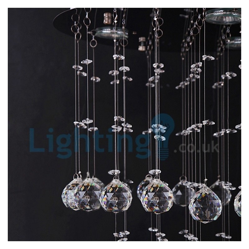 Lustre contemporain moderne à montage encastré, luminaire suspendu en cristal avec goutte de pluie
