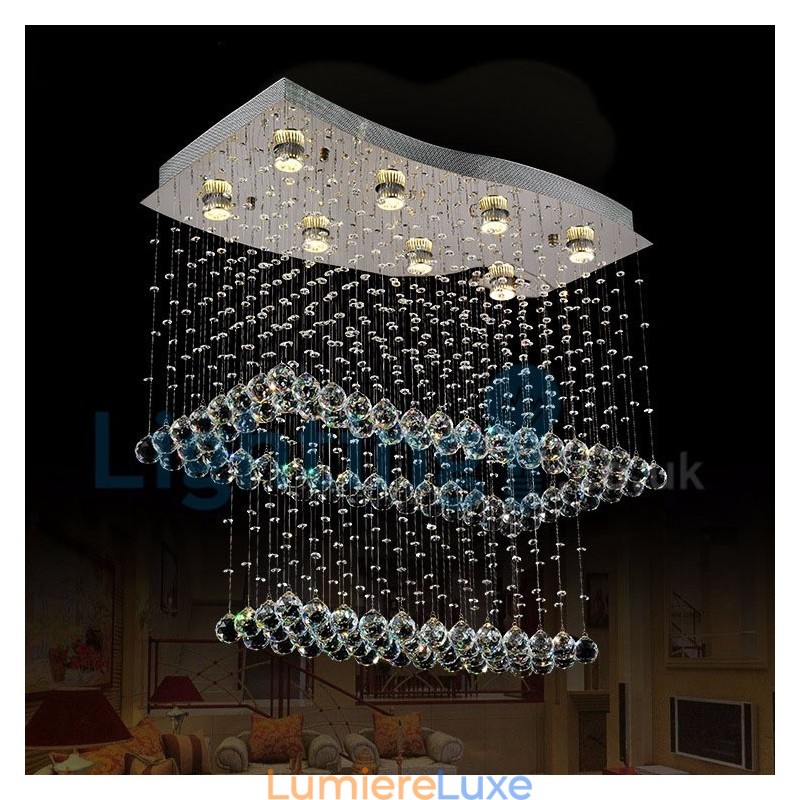 Lustre contemporain moderne à encastrer, luminaire suspendu en cristal avec goutte de pluie
