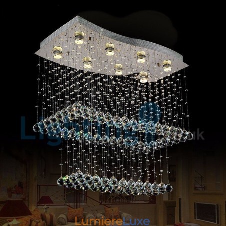 Lustre contemporain moderne à encastrer, luminaire suspendu en cristal avec goutte de pluie Lustre contemporain moderne à encastrer, luminaire suspendu en cristal avec goutte de pluie