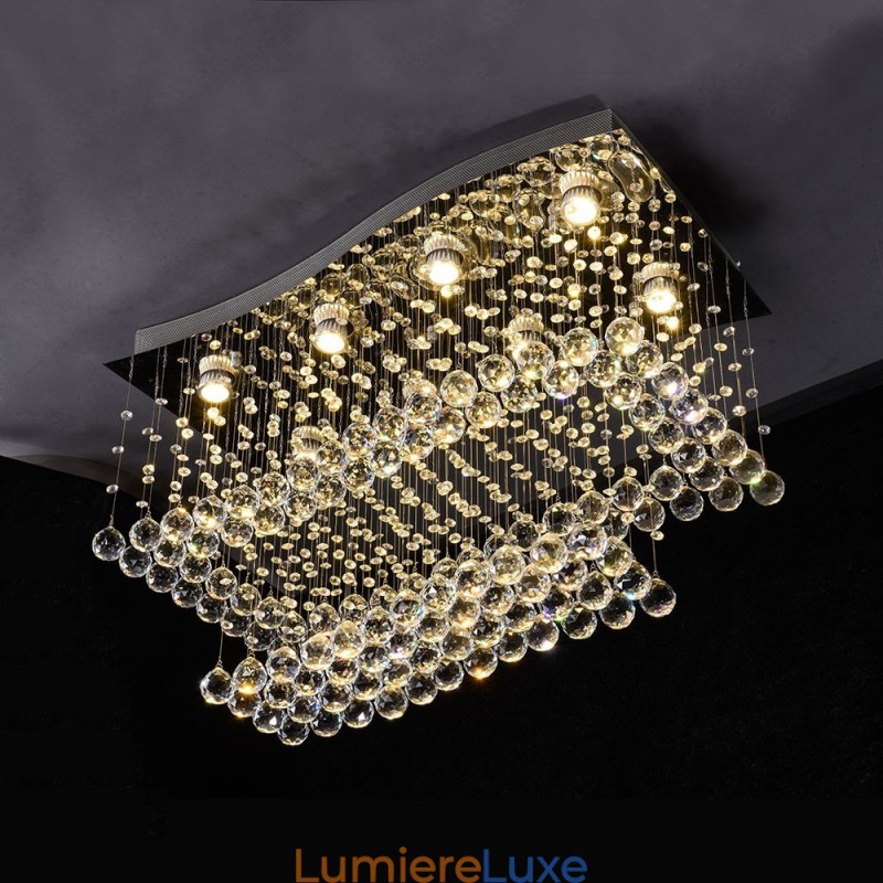 Lustre contemporain moderne à encastrer, luminaire suspendu en cristal avec goutte de pluie
