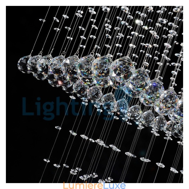Lustre contemporain moderne à encastrer, luminaire suspendu en cristal avec goutte de pluie