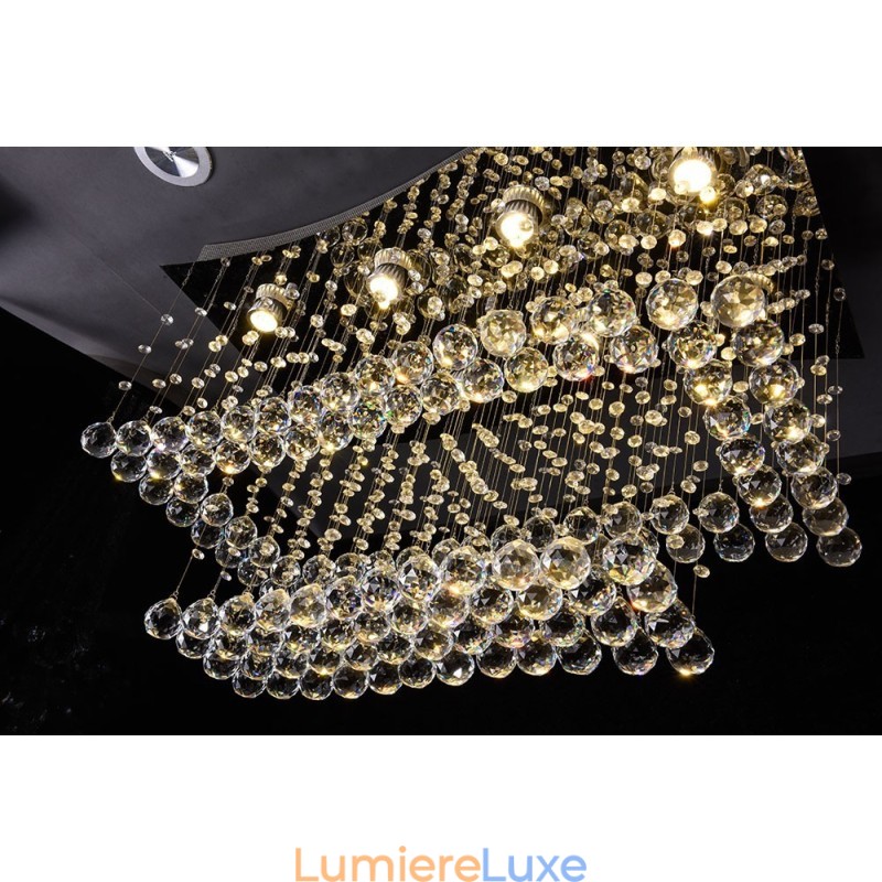 Lustre contemporain moderne à encastrer, luminaire suspendu en cristal avec goutte de pluie