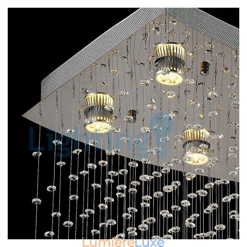 Lustre contemporain moderne à encastrer, luminaire suspendu en cristal avec goutte de pluie