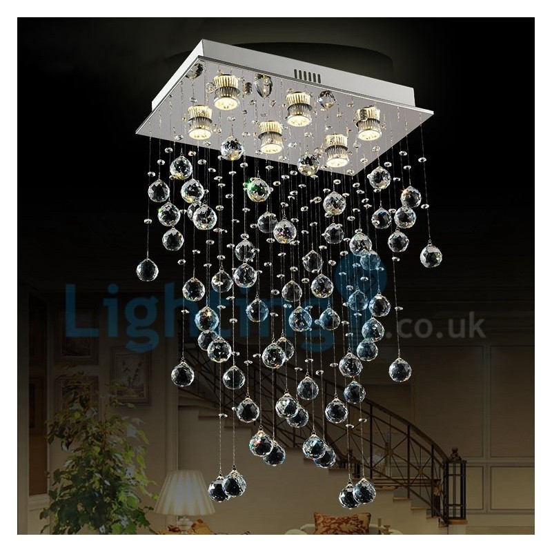 Lustre contemporain moderne à montage encastré, luminaire suspendu en cristal avec goutte de pluie