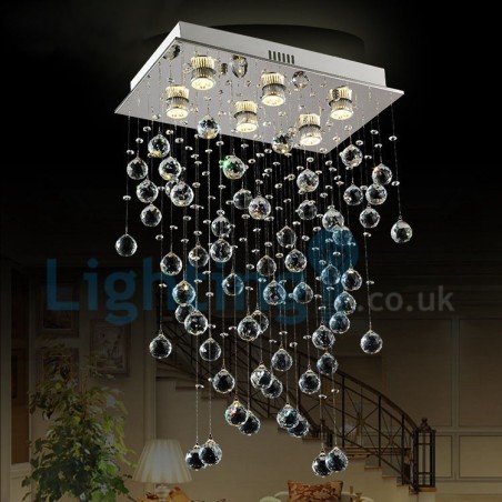 Lustre contemporain moderne à montage encastré, luminaire suspendu en cristal avec goutte de pluie Lustre contemporain moderne à montage encastré, luminaire suspendu en cristal avec goutte de pluie