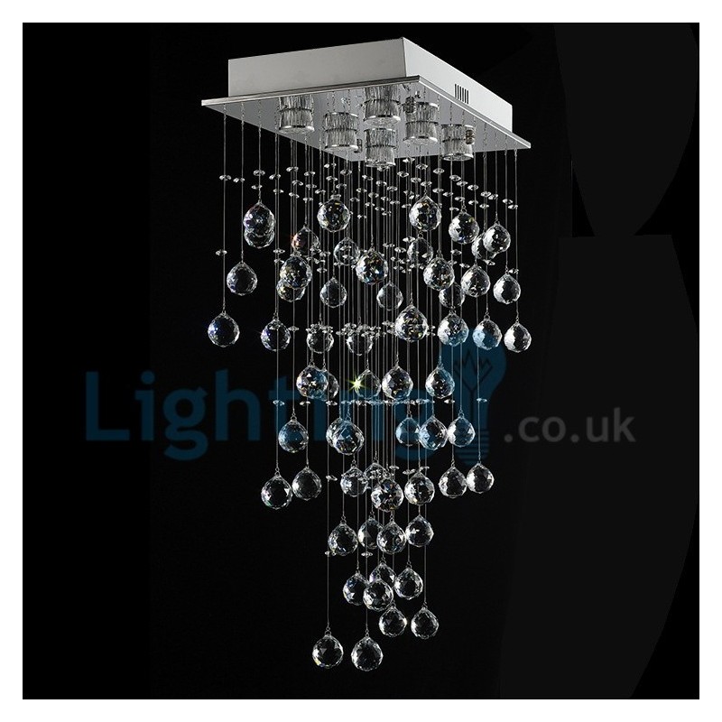 Lustre contemporain moderne à montage encastré, luminaire suspendu en cristal avec goutte de pluie