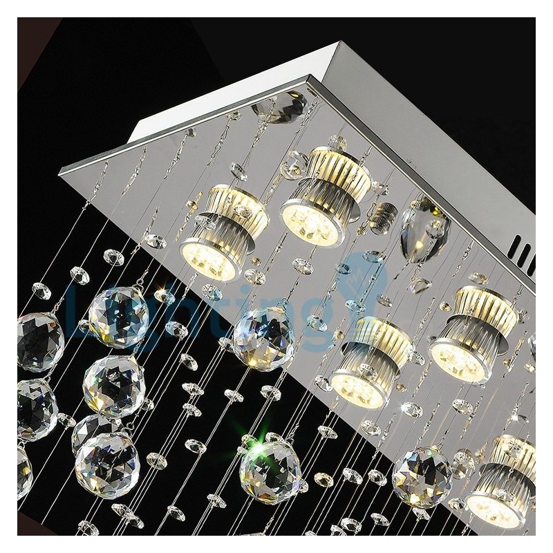Lustre contemporain moderne à montage encastré, luminaire suspendu en cristal avec goutte de pluie