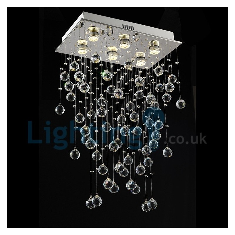 Lustre contemporain moderne à montage encastré, luminaire suspendu en cristal avec goutte de pluie
