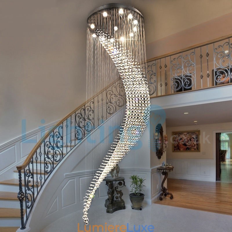 Lustre contemporain moderne à montage encastré, luminaire suspendu en cristal avec goutte de pluie