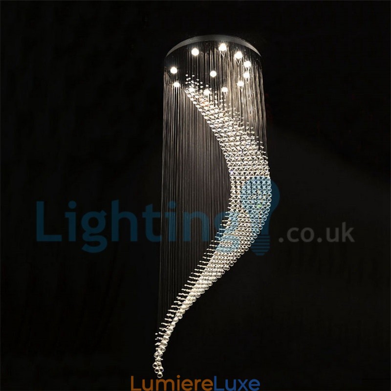 Lustre contemporain moderne à montage encastré, luminaire suspendu en cristal avec goutte de pluie