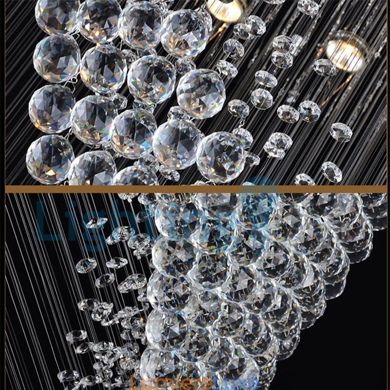 Lustre contemporain moderne à montage encastré, luminaire suspendu en cristal avec goutte de pluie