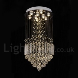 Lustre contemporain moderne à montage encastré, luminaire suspendu en cristal avec goutte de pluie