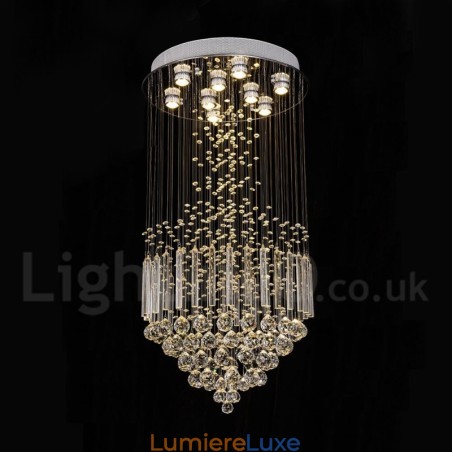 Lustre contemporain moderne à montage encastré, luminaire suspendu en cristal avec goutte de pluie Lustre contemporain moderne à montage encastré, luminaire suspendu en cristal avec goutte de pluie