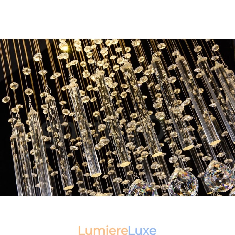 Lustre contemporain moderne à montage encastré, luminaire suspendu en cristal avec goutte de pluie