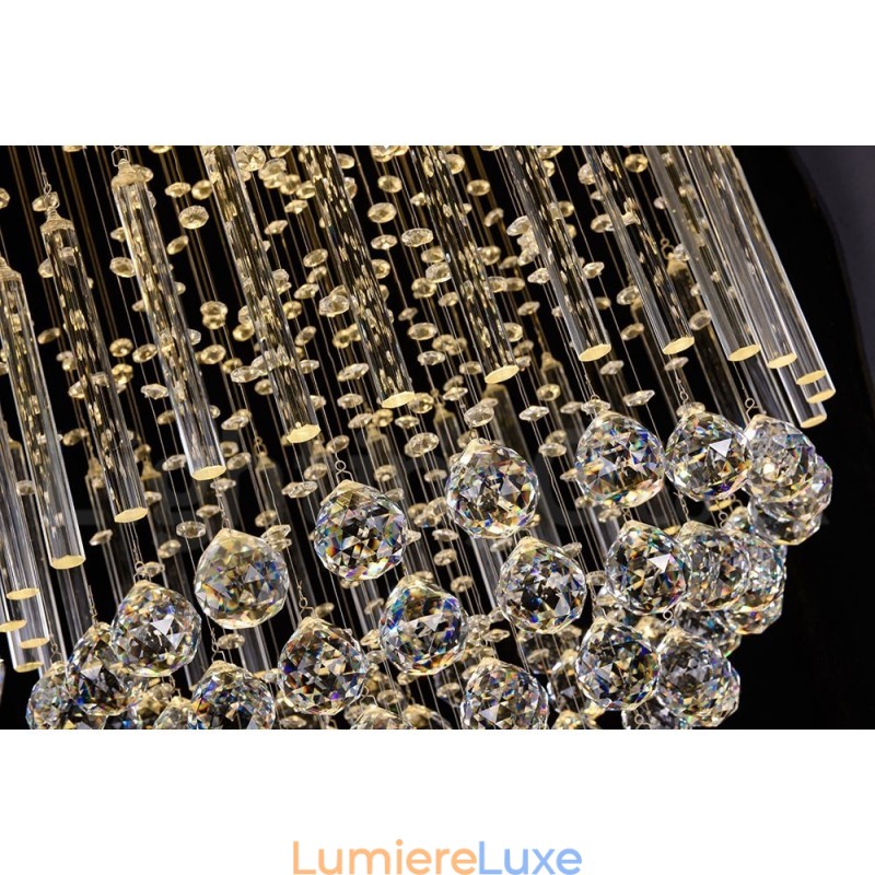 Lustre contemporain moderne à montage encastré, luminaire suspendu en cristal avec goutte de pluie