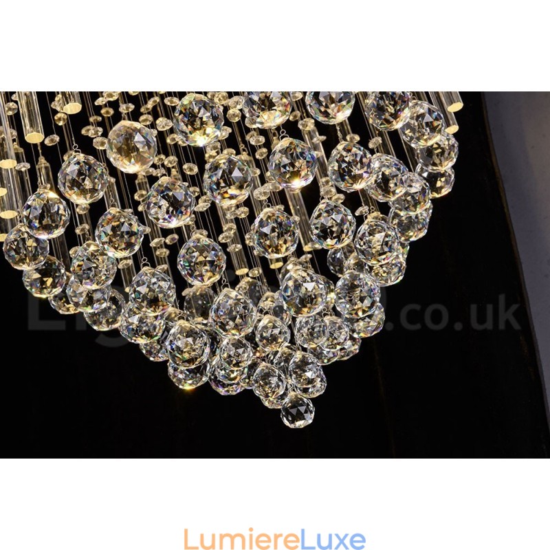 Lustre contemporain moderne à montage encastré, luminaire suspendu en cristal avec goutte de pluie