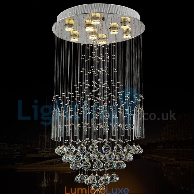 Lustre contemporain moderne à montage encastré, luminaire suspendu en cristal avec goutte de pluie