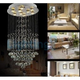 Lustre contemporain moderne à montage encastré, luminaire suspendu en cristal avec goutte de pluie